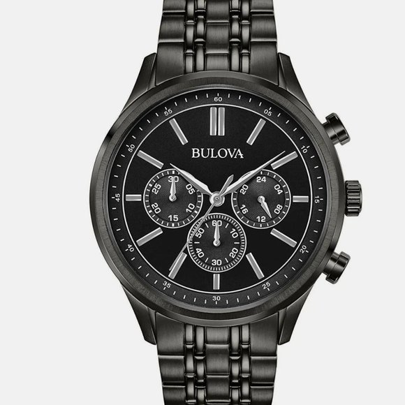 Bulova Black 42mm Silver Tone Watch